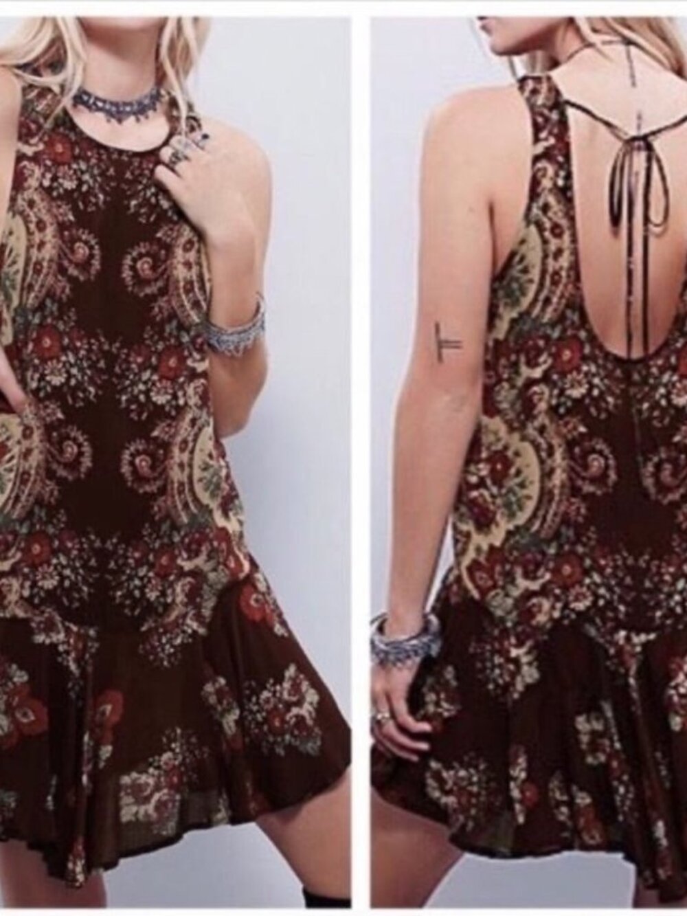 Free People Paisley Floral Print Mini Slip Dress